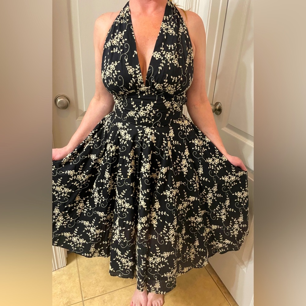 Elegant Black and White Floral Dress